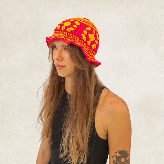 Multicolor granny square bucket hat