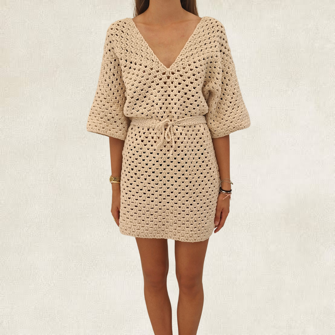 Robe d'été bohème beige en crochet