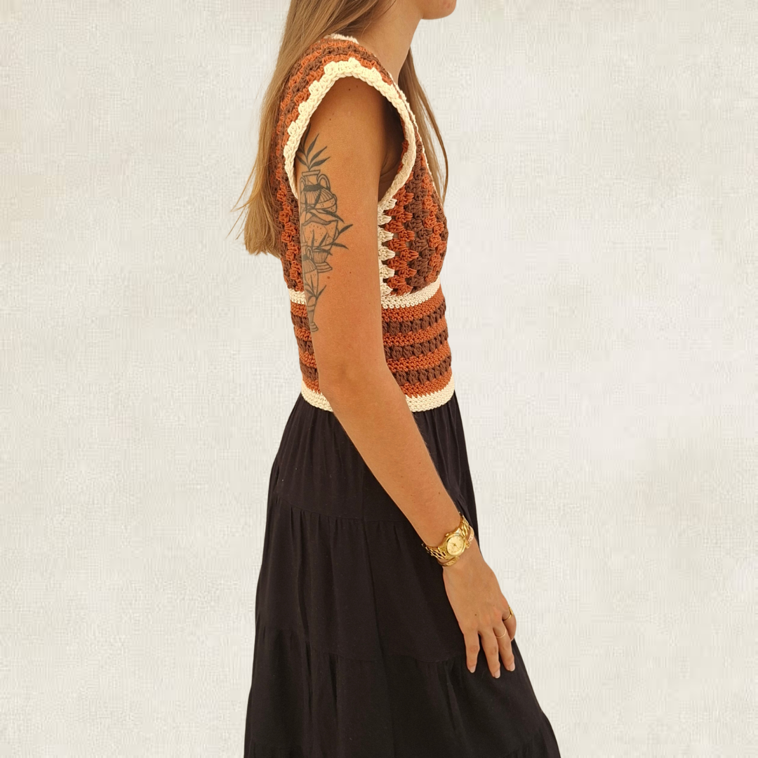 Brown crocheted low-cut top