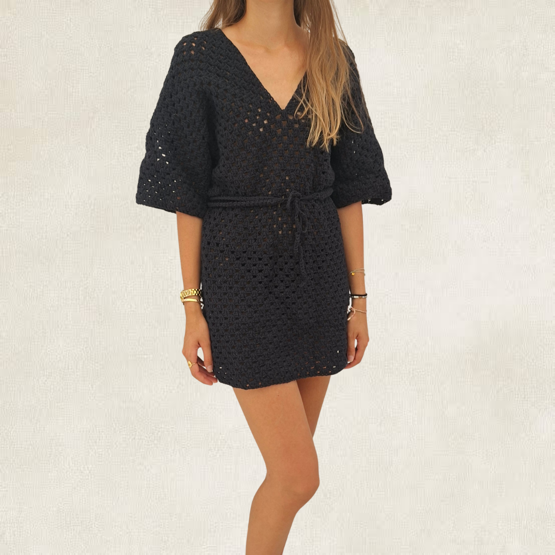 Robe d'été bohème noire en crochet
