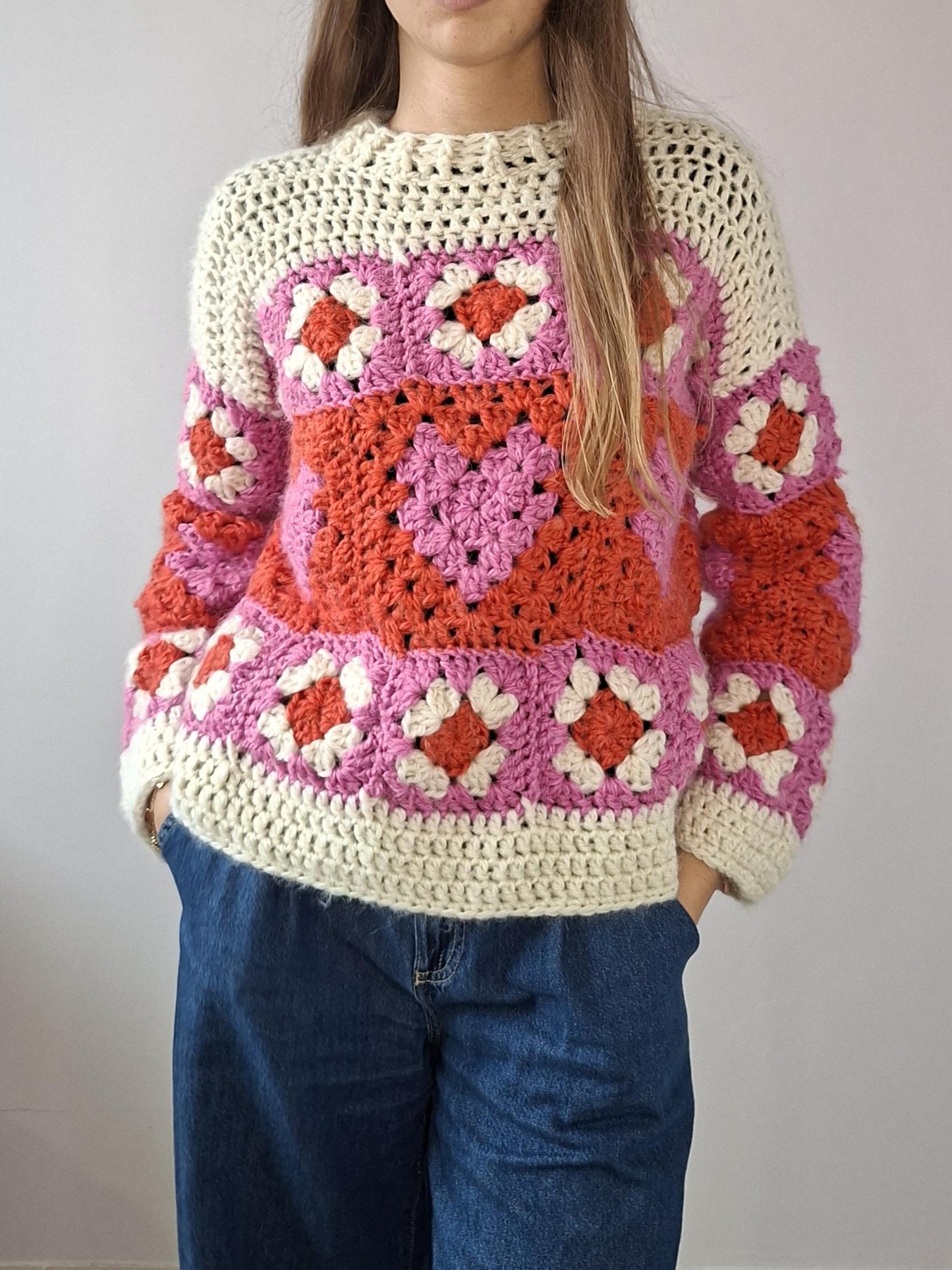Crochet Sweater Pattern with Hearts – PDF Crochet Pattern