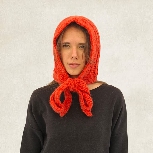 Orange crochet tie balaclava