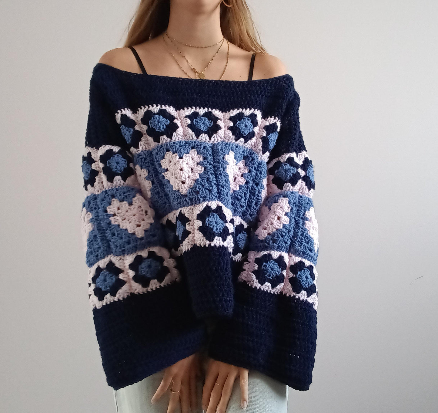 Crochet Sweater Pattern with Hearts – PDF Crochet Pattern