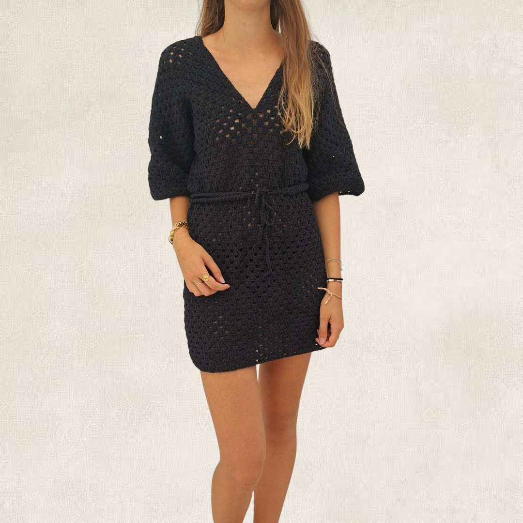 Robe d'été bohème noire en crochet