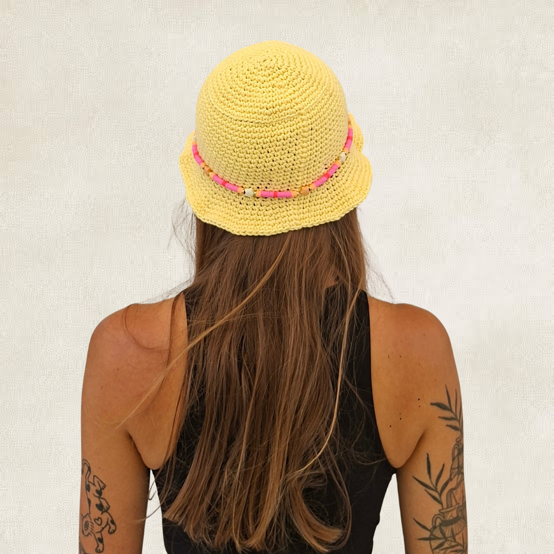 Yellow beanie & pearls