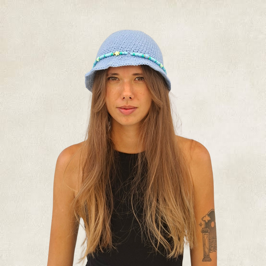 Blue beanie & pearls
