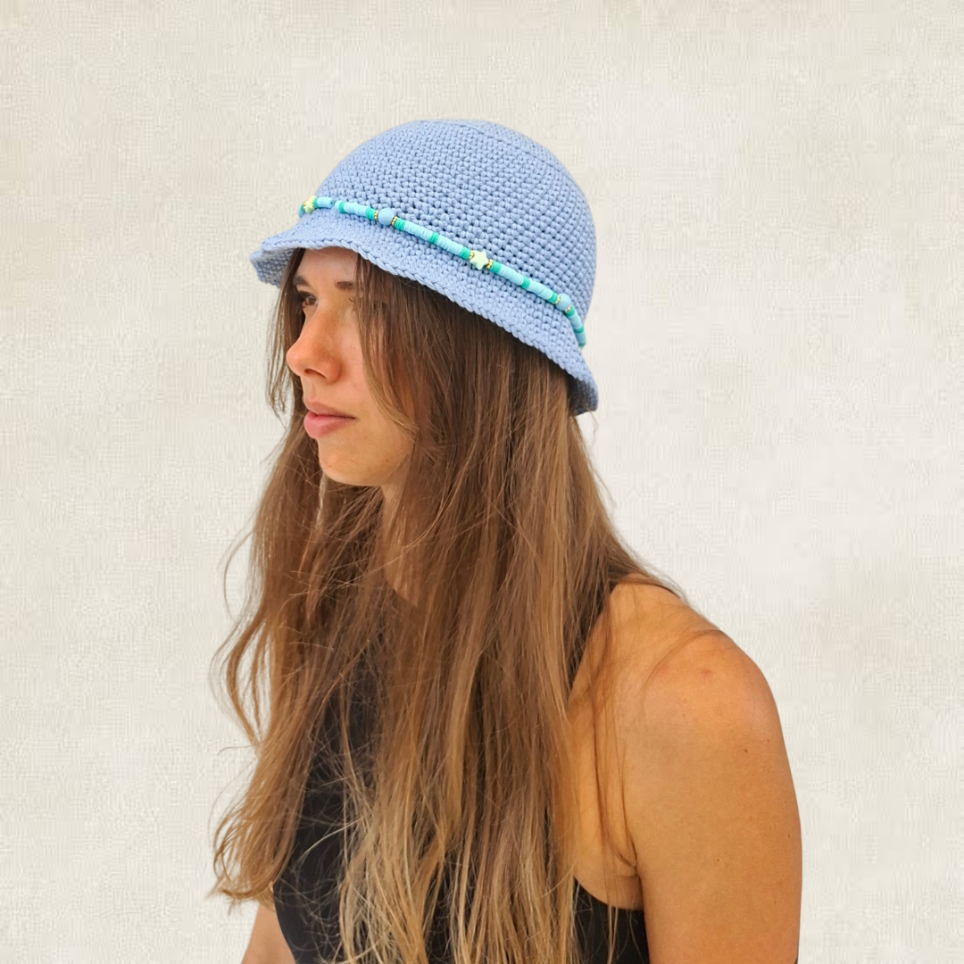 Blue beanie & pearls