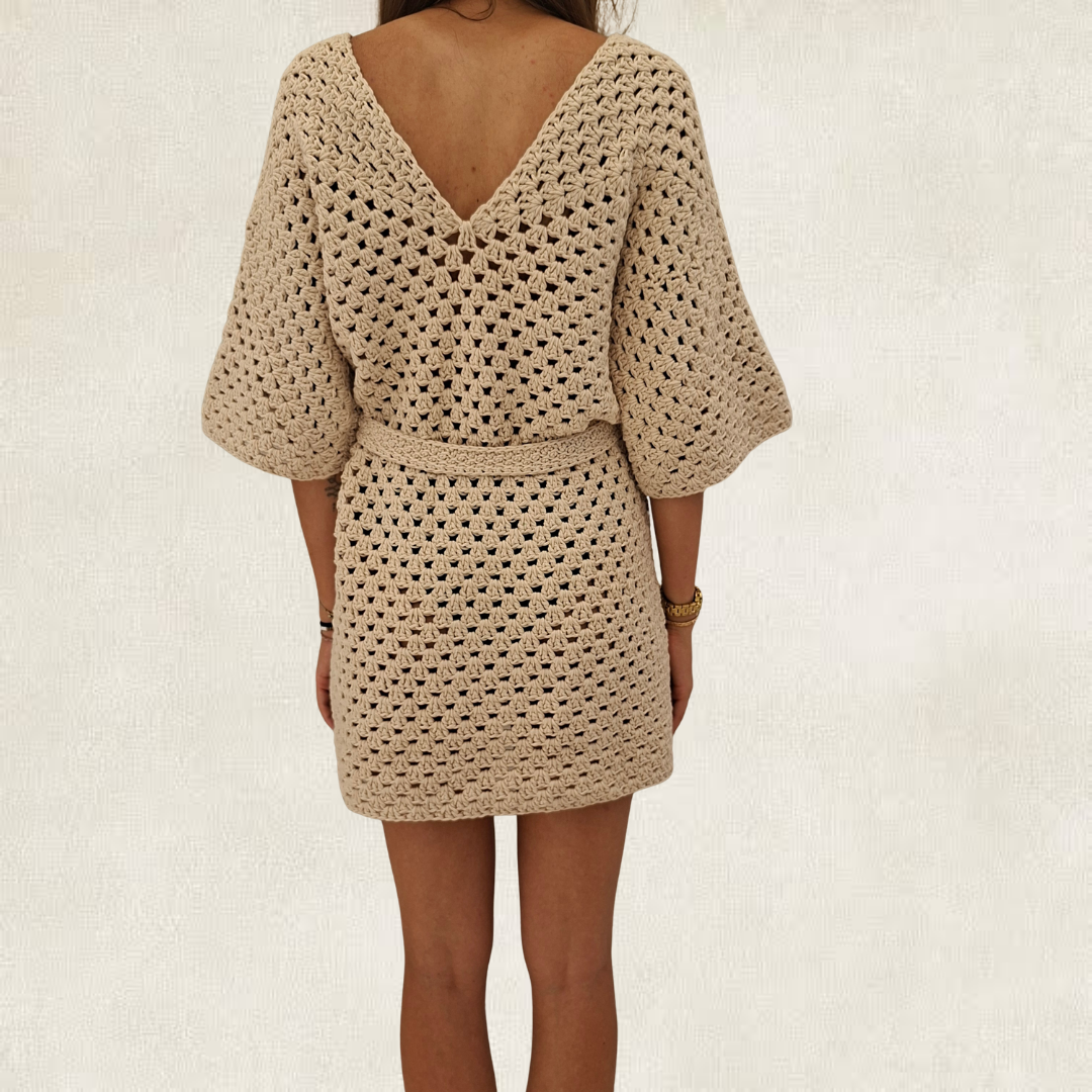 Robe d'été bohème beige en crochet