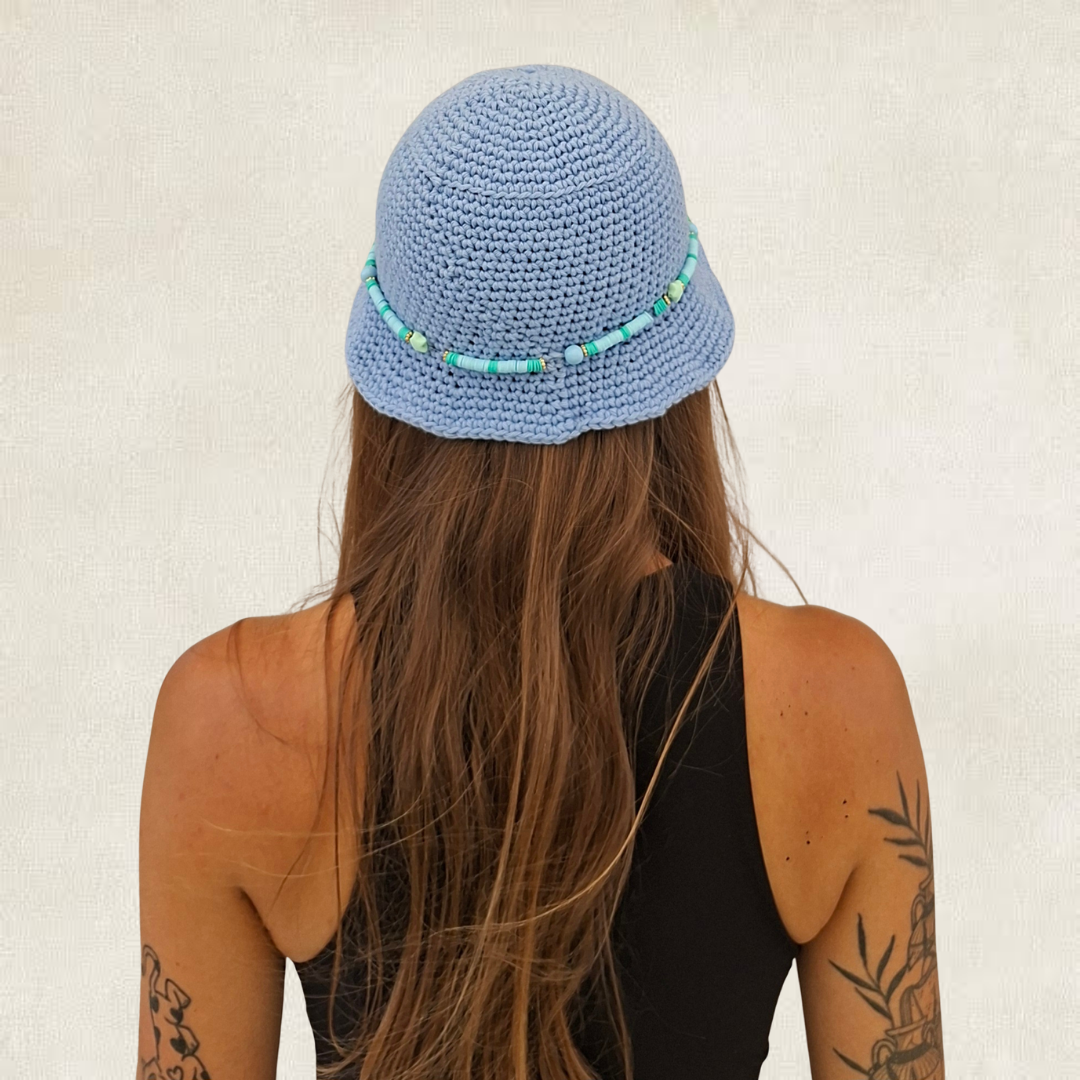 Blue beanie & pearls