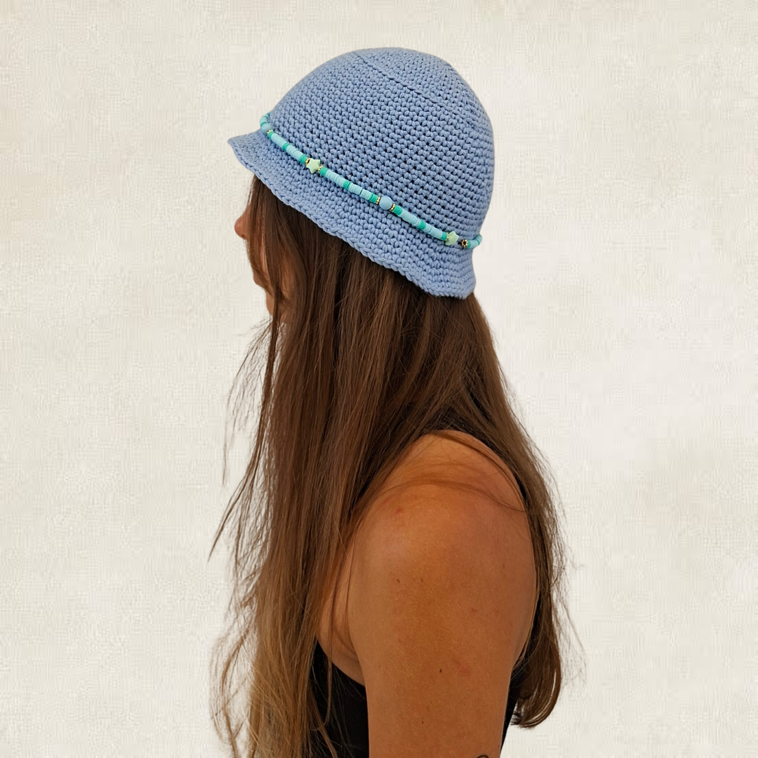 Blue beanie & pearls