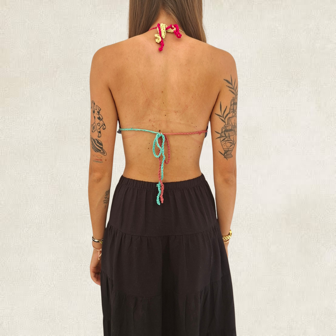 Top "bikini" multicolore en crochet