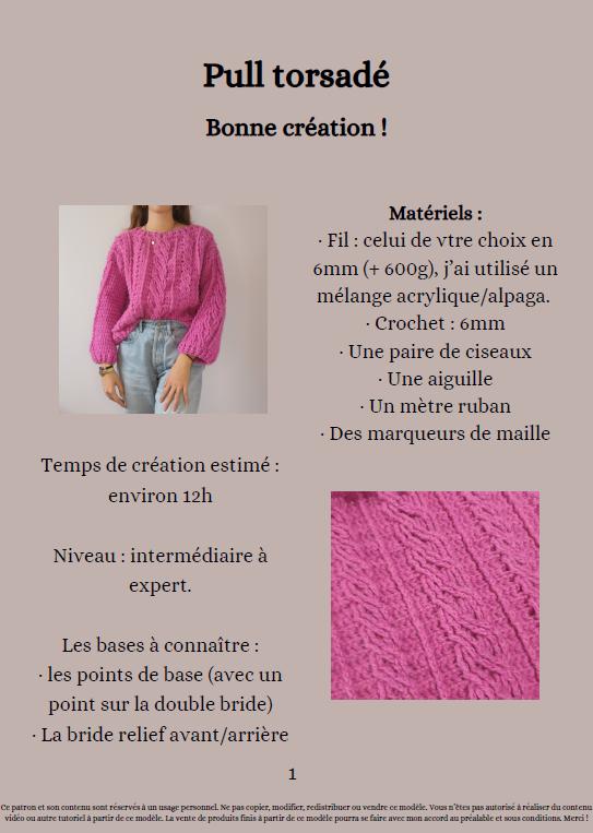 Modèle Crochet Pull torsadé – Patron PDF Crochet