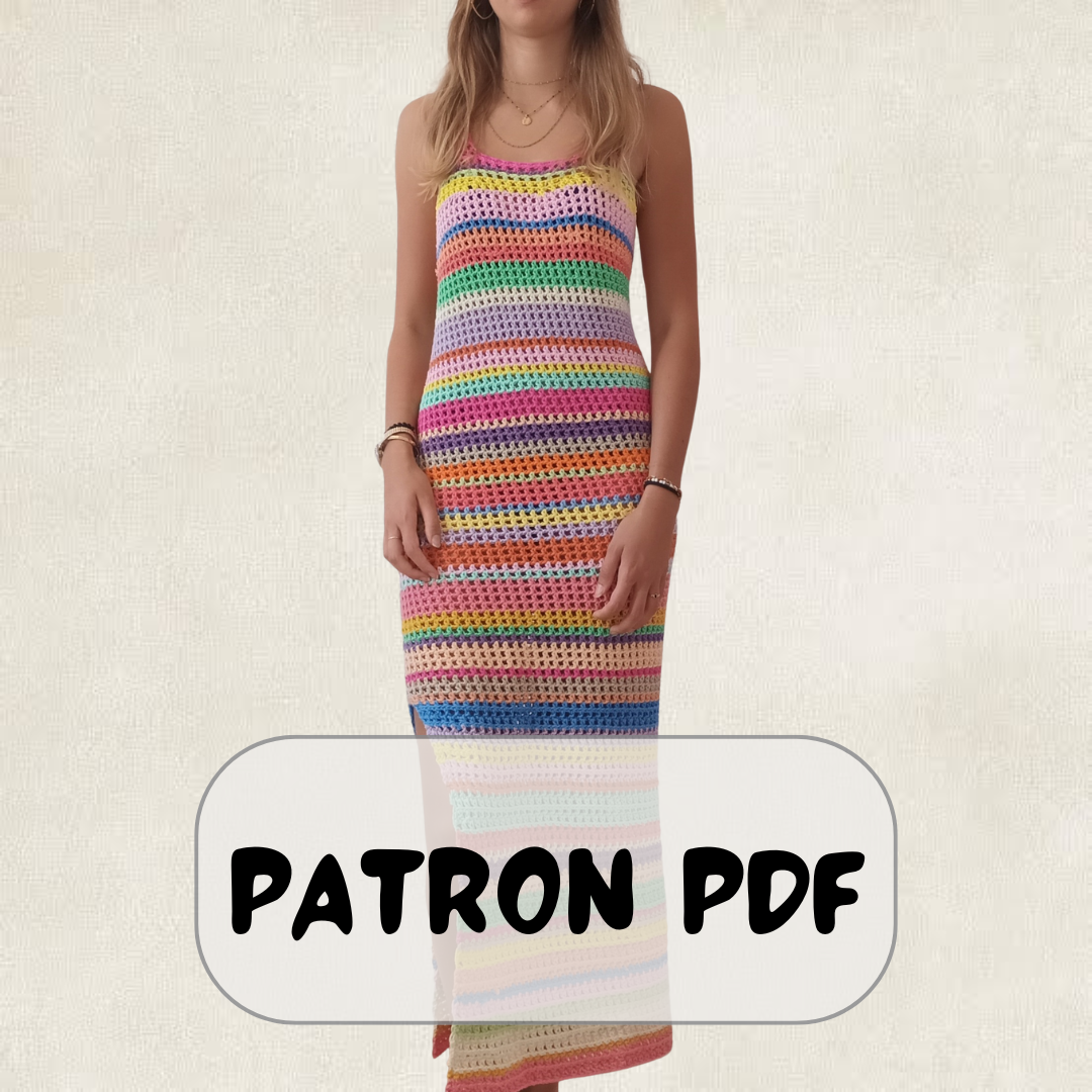 Crochet Pattern Long Multicolor Striped Dress – PDF Crochet Pattern