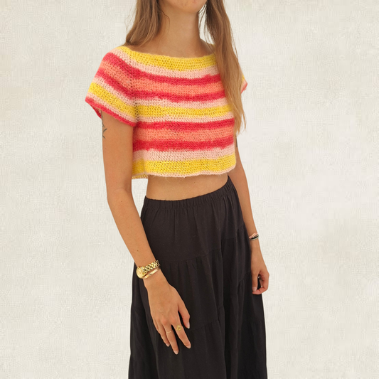 Multicolor striped crochet crop top