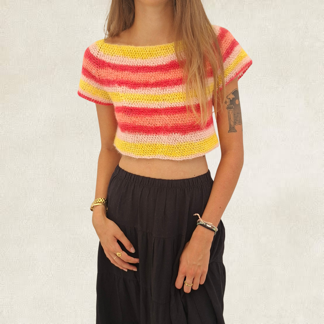 Multicolor striped crochet crop top