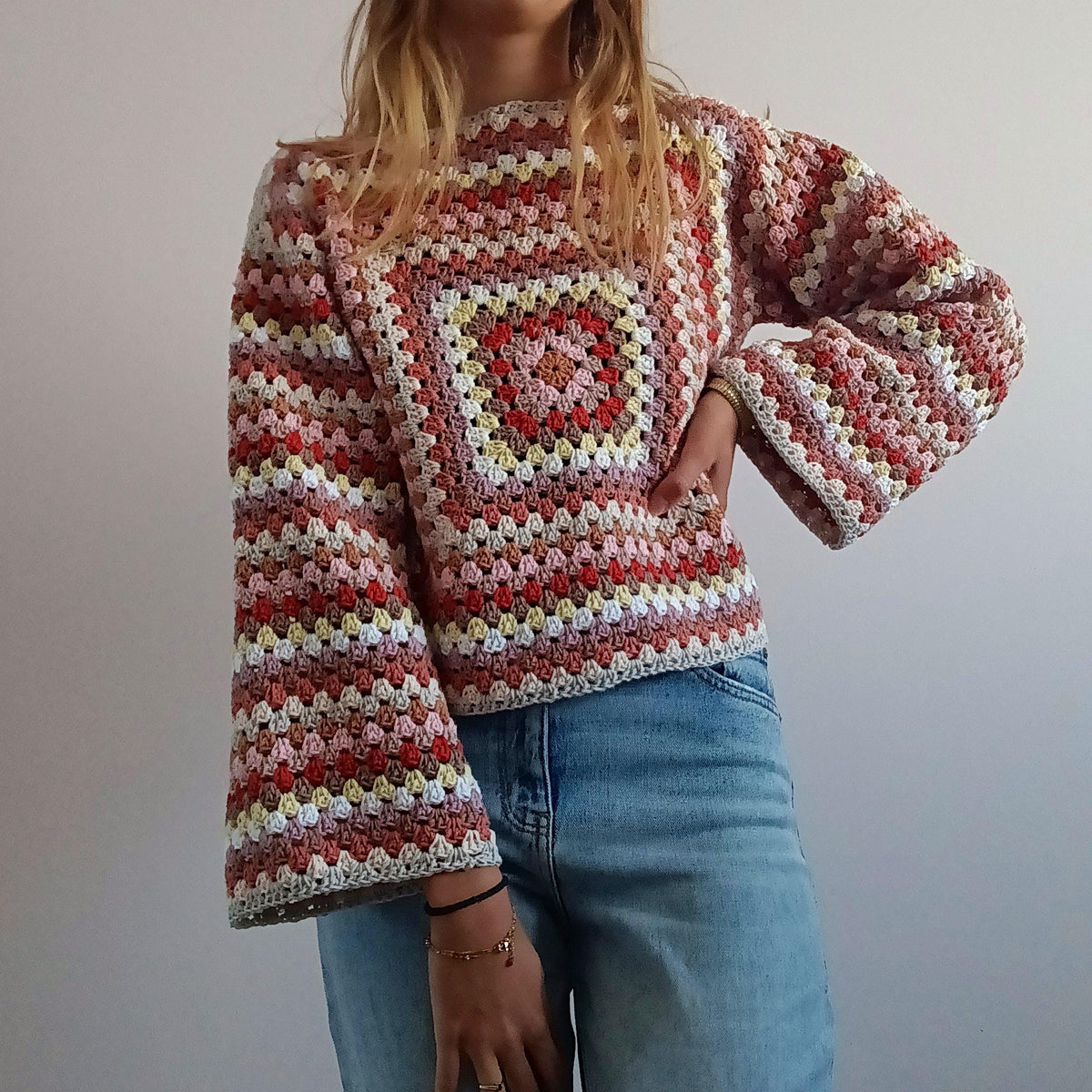 Modèle Crochet Manches Longues Granny squares – Patron PDF Crochet