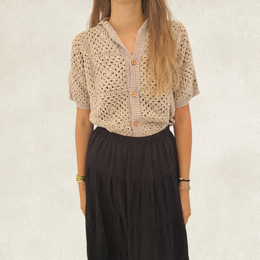 Brown granny square shirt