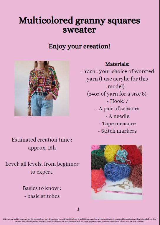 Crochet Pattern Multi-Coloured Granny Square Sweater – PDF Crochet Pattern