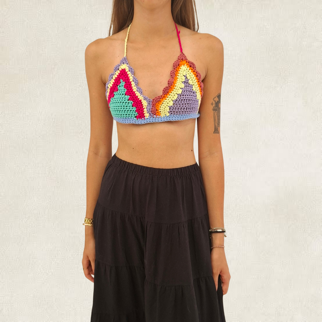 Top "bikini" multicolore en crochet