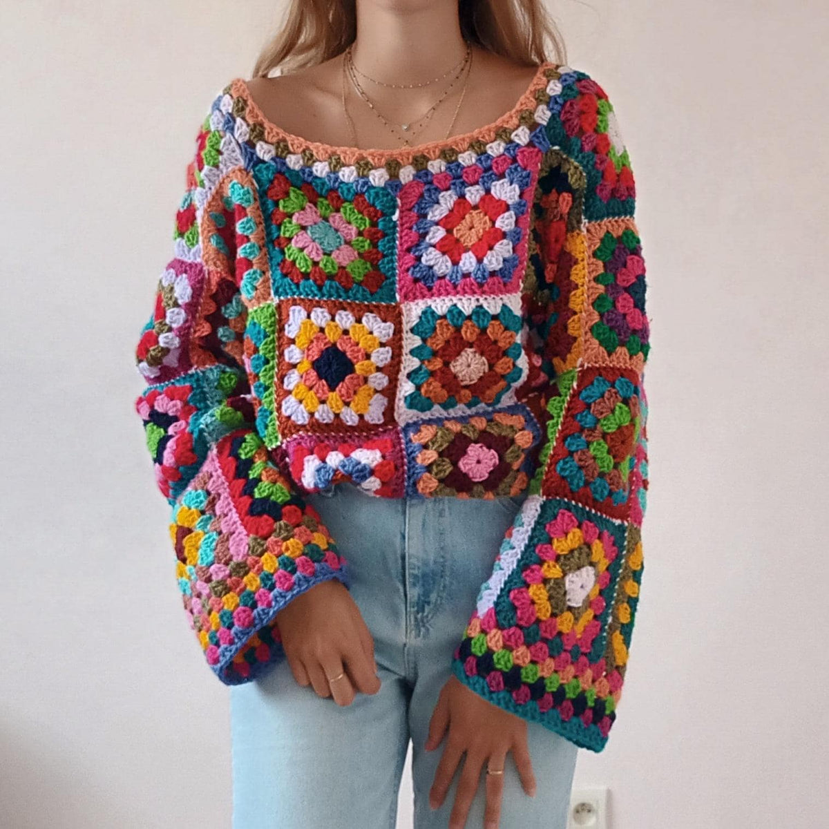 Crochet Pattern Multi-Coloured Granny Square Sweater – PDF Crochet Pattern