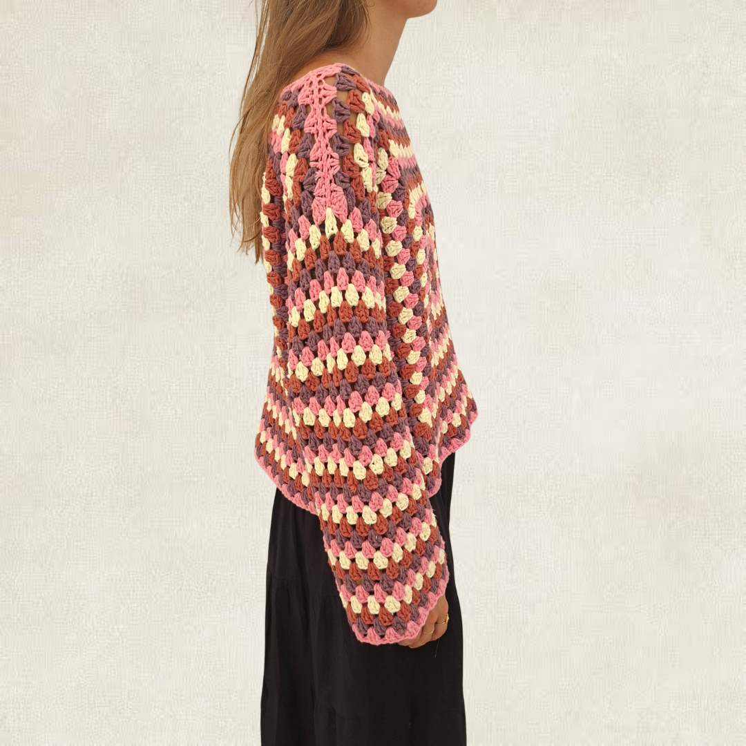 Long-sleeved top in granny squares