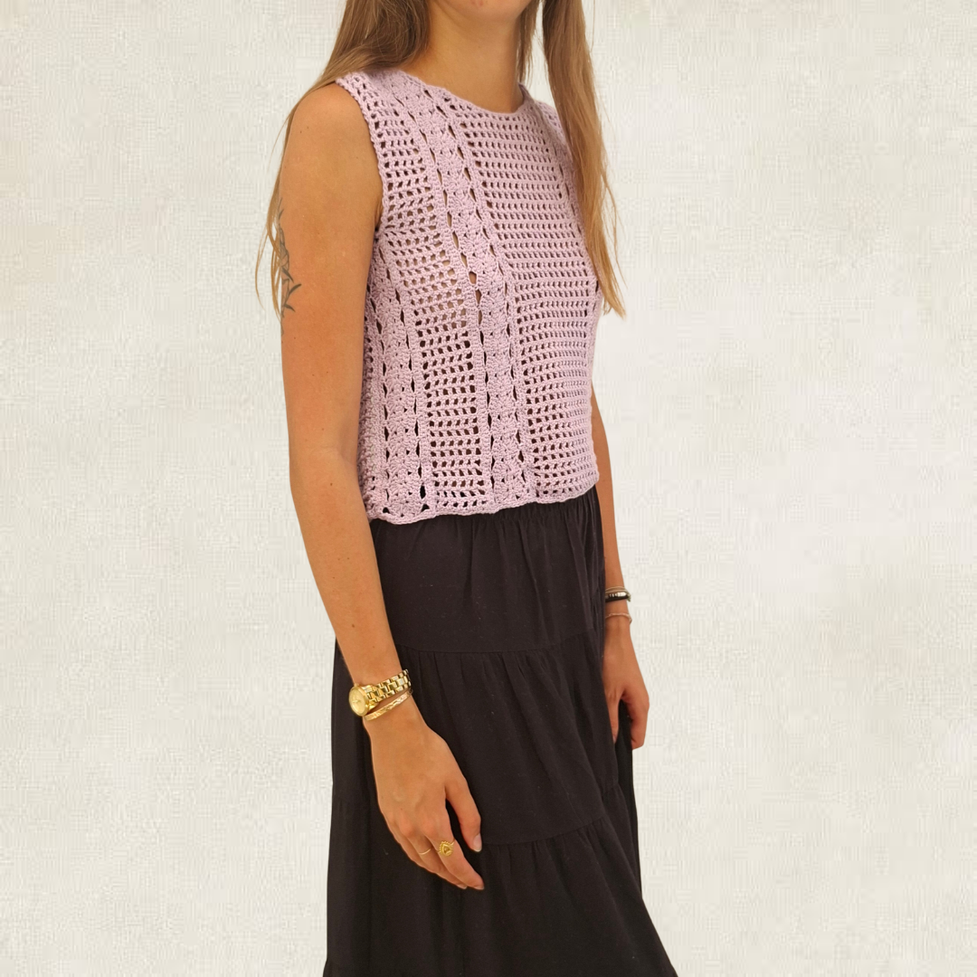 Lilac backless crochet lace tank top