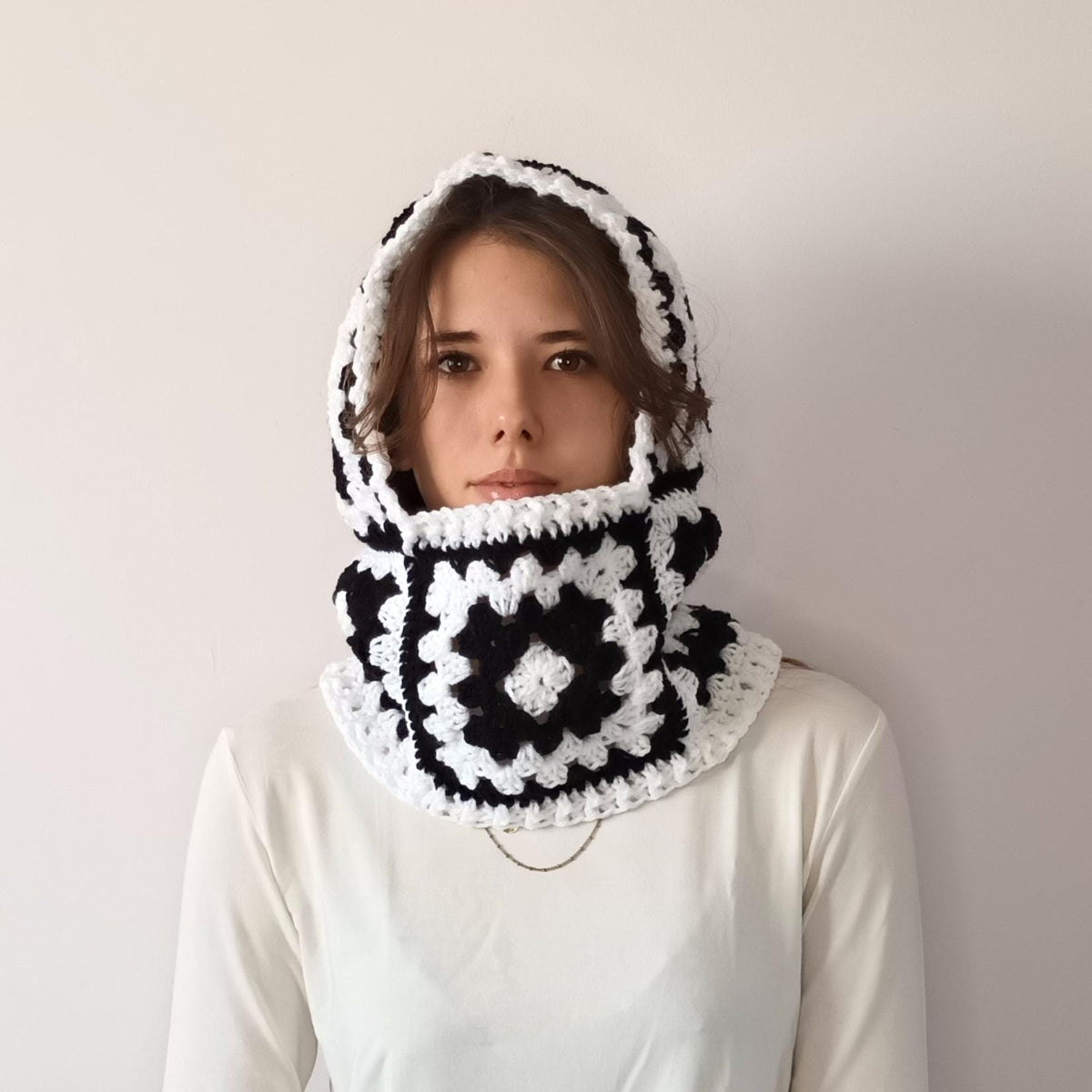 Black & White Granny Square Balaclava Crochet Pattern – PDF Crochet Pattern