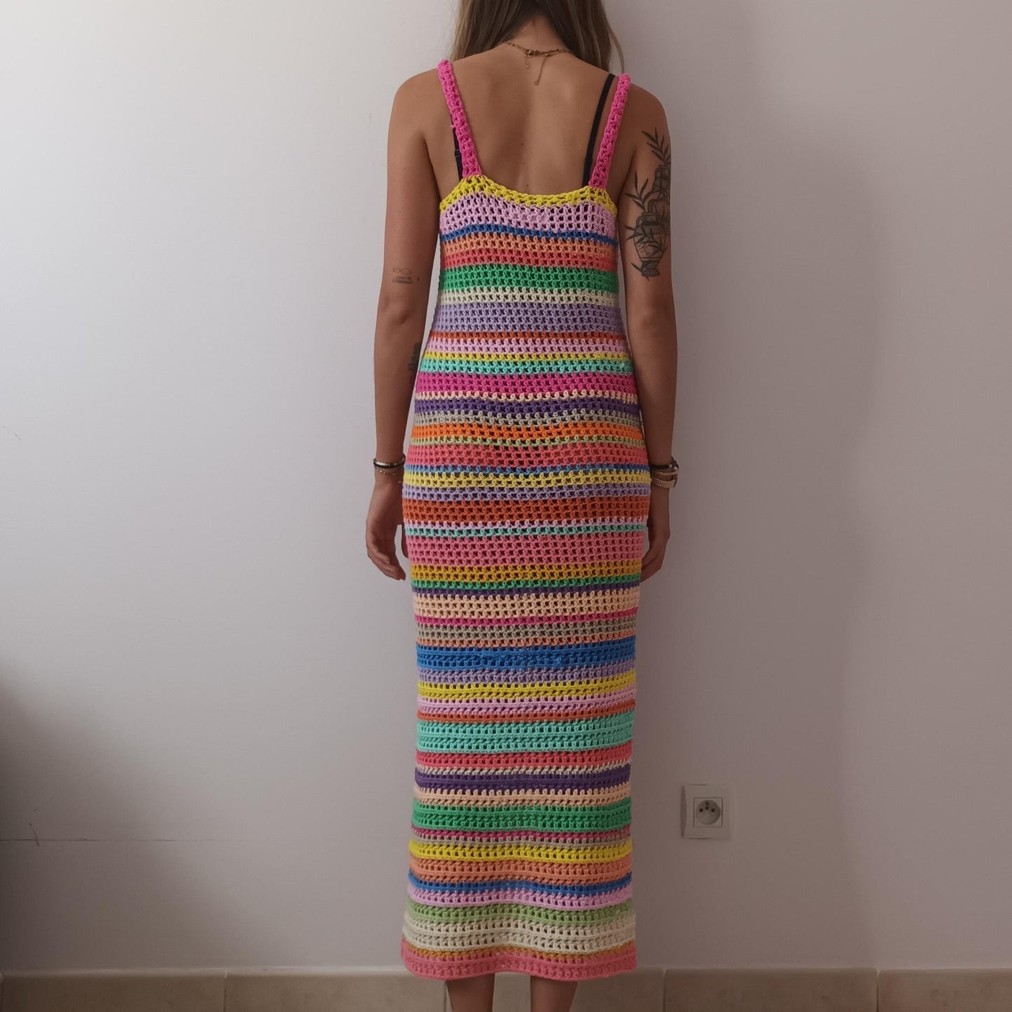 Crochet Pattern Long Multicolor Striped Dress – PDF Crochet Pattern