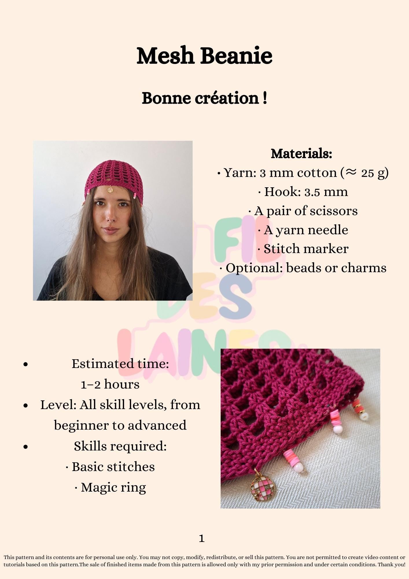 Modèle Crochet Bonnet Résille – Patron PDF Chapeau d'Été Crochet