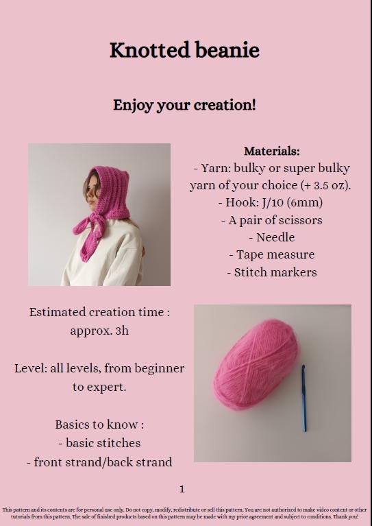 Modèle Crochet Cagoule à nouer – Patron PDF Crochet