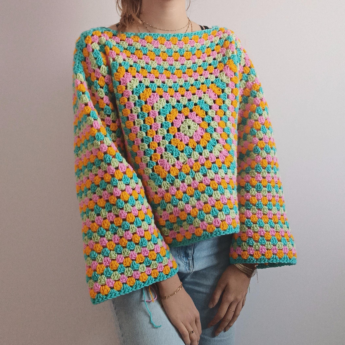 Modèle Crochet Manches Longues Granny squares – Patron PDF Crochet