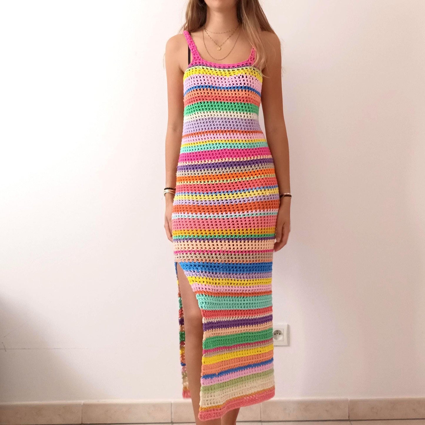 Crochet Pattern Long Multicolor Striped Dress – PDF Crochet Pattern