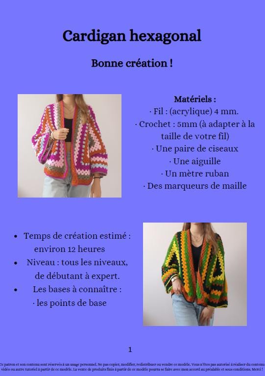 Modèle Crochet Cardigan hexagonal – Patron PDF Crochet