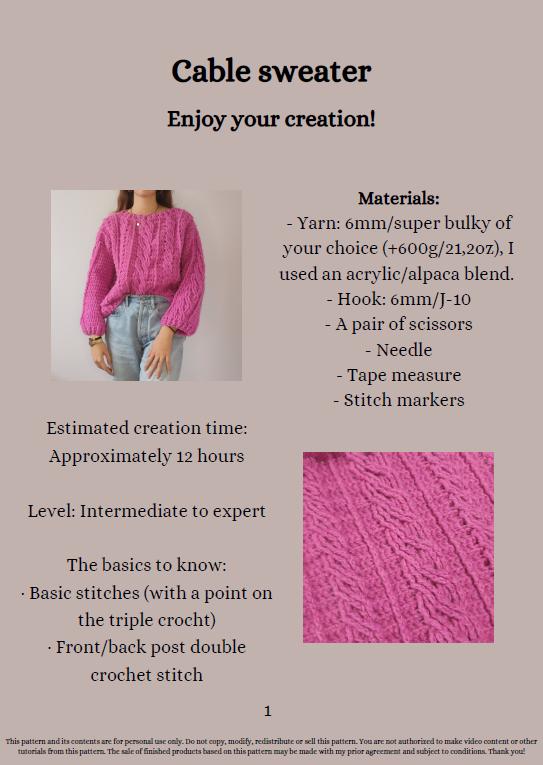 Modèle Crochet Pull torsadé – Patron PDF Crochet