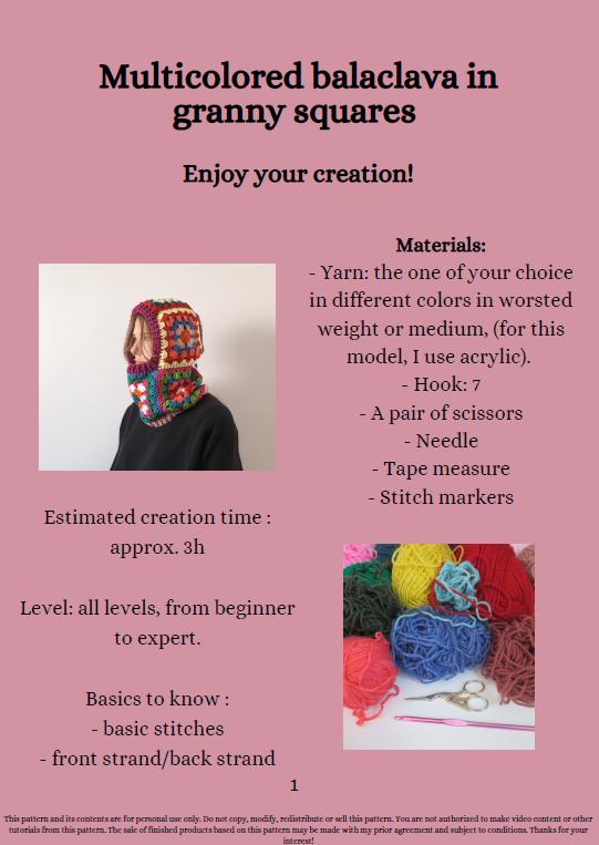 Crochet Pattern Multicolored Granny Square Balaclava – PDF Crochet Pattern