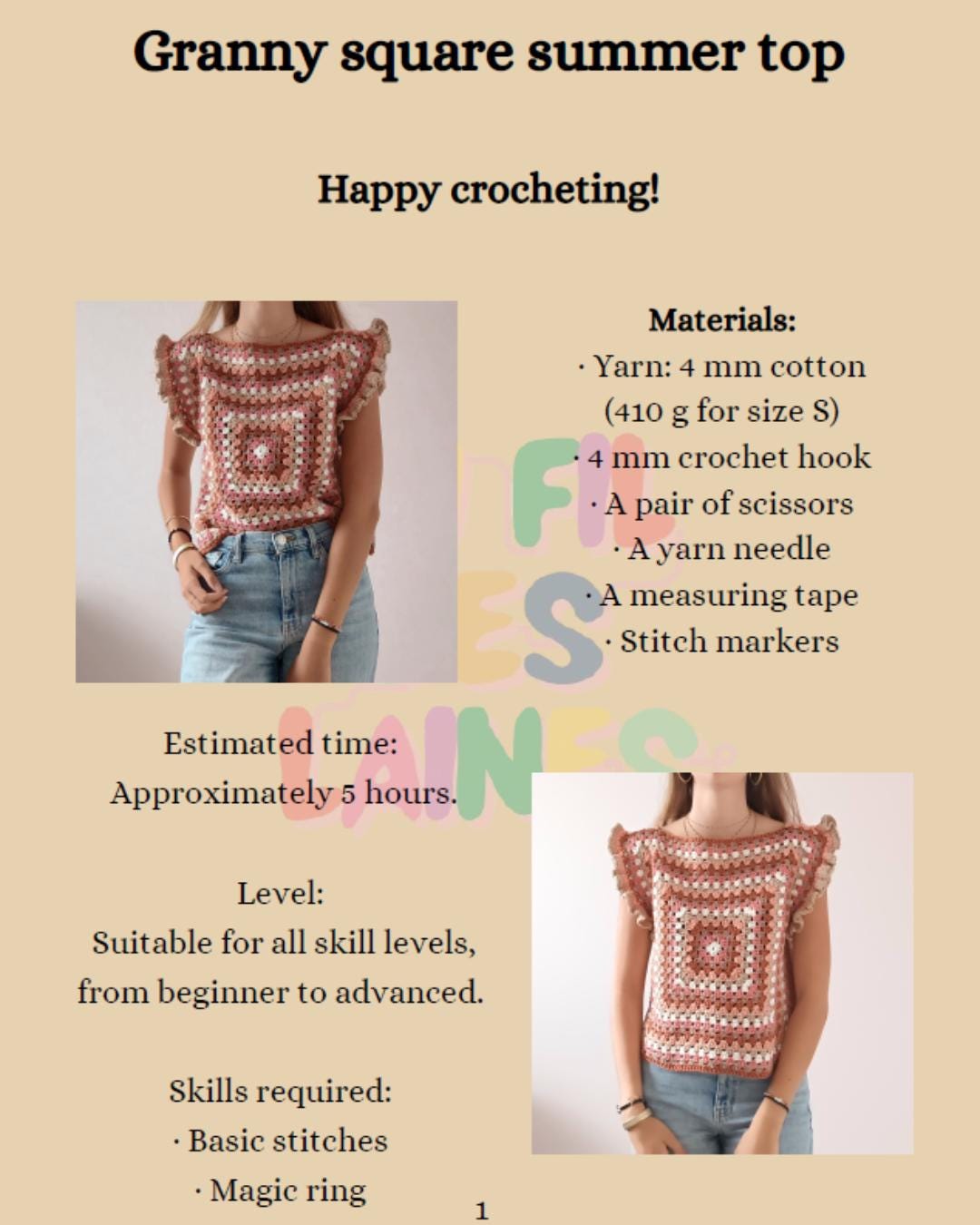 Modèle Crochet Haut d'été Granny squares – Patron PDF Crochet