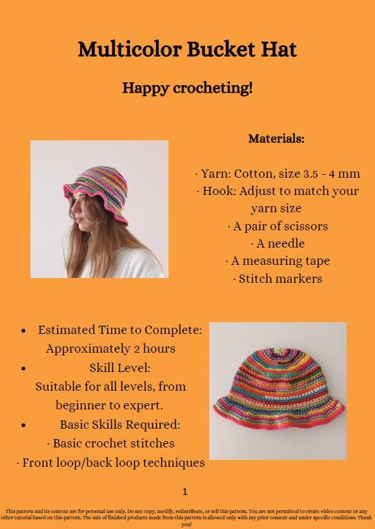 Modèle Crochet Bob multicolore – Patron PDF Chapeau d'Été Crochet