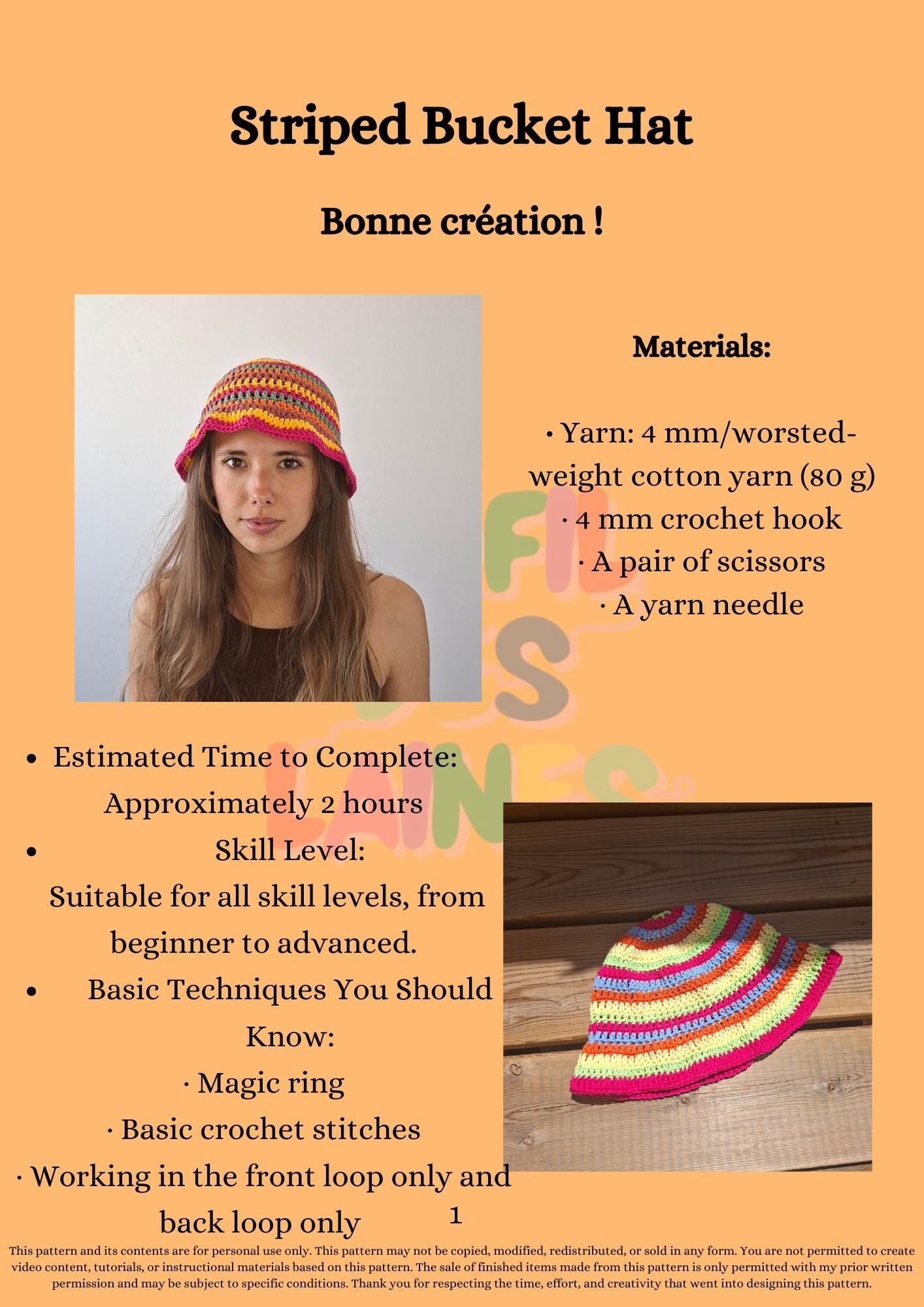 Modèle Crochet Bob rayé multicolore – Patron PDF Chapeau d'Été Crochet