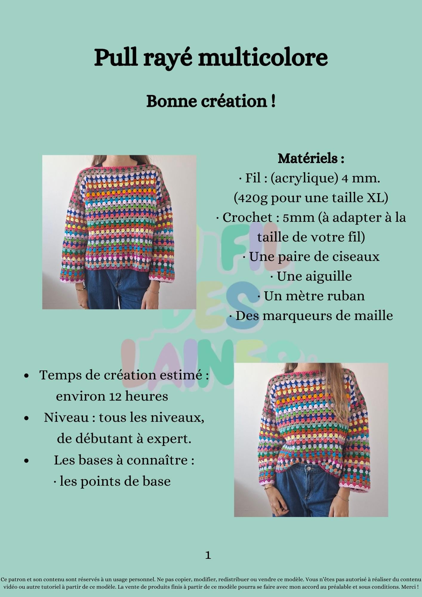 Multicolor Striped Crochet Sweater Pattern – PDF Crochet Pattern